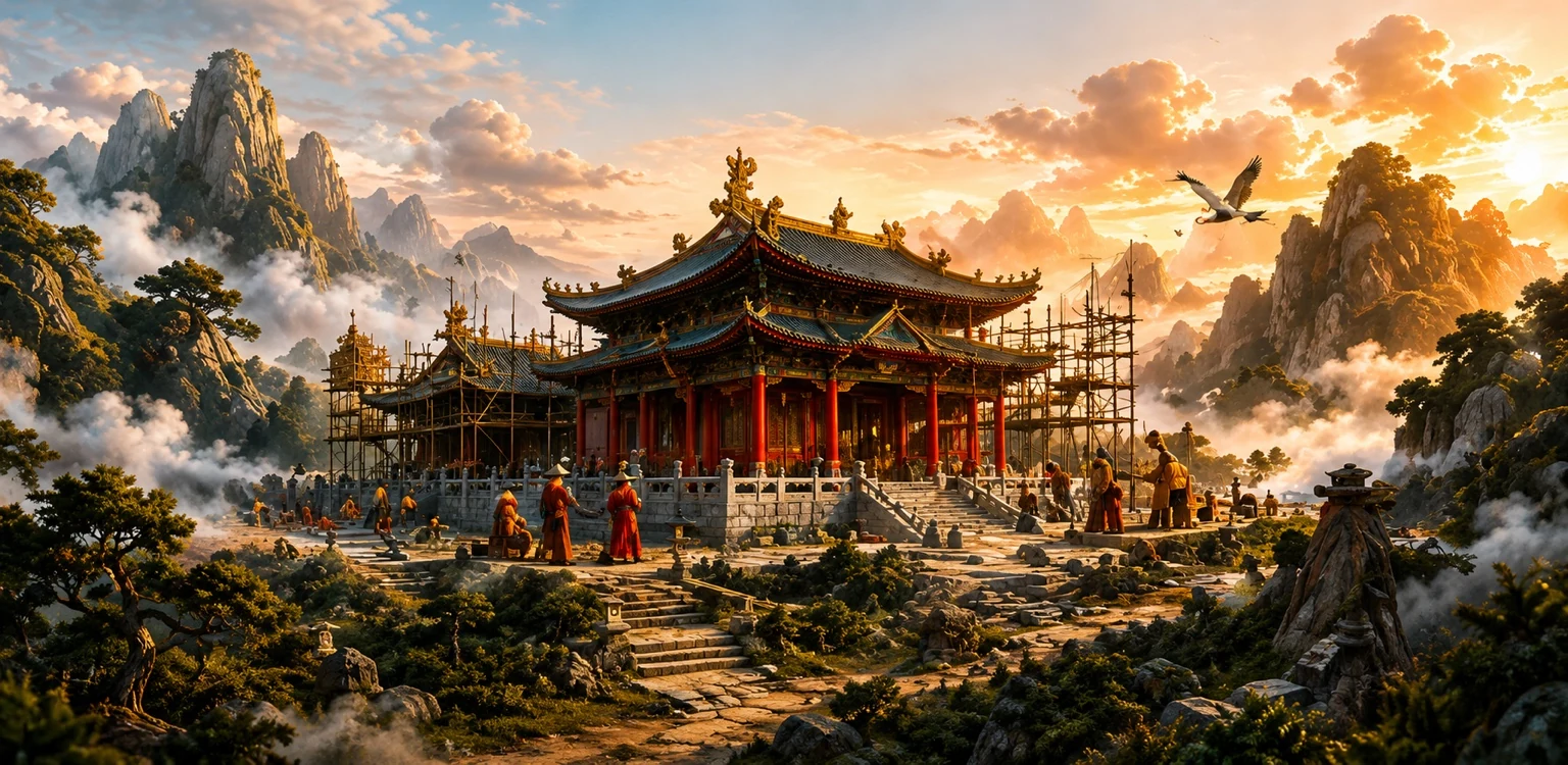 Temple of Dragon Clouds and Tranquility mountain sanctuary concept